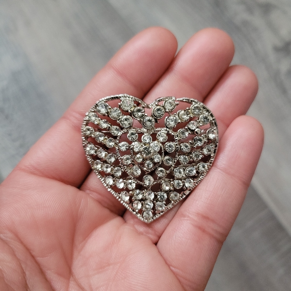 Silver Heart Shaped Pin Brooch